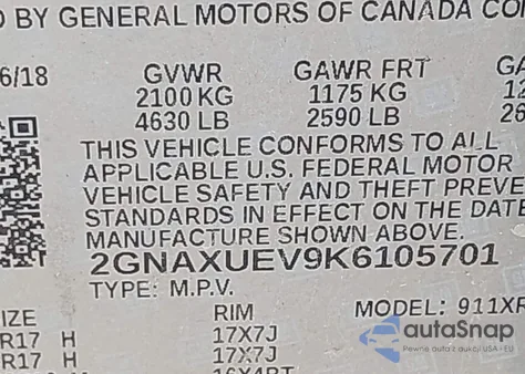 2019 Chevrolet Equinox Lt z USA, uszkodzony, nr VIN 2GNAXUEV9K6105701